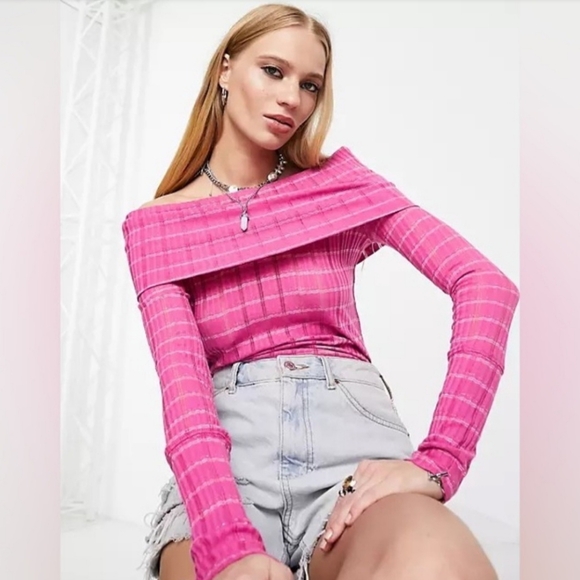 Free People Snowbunny Girlfriend Rib Top in Fuchsia Fizz Combo - Picture 3 of 4